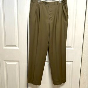 Vintage Pazoni Mushroom Green Virgin Wool Pleated Dress Pants Size 36